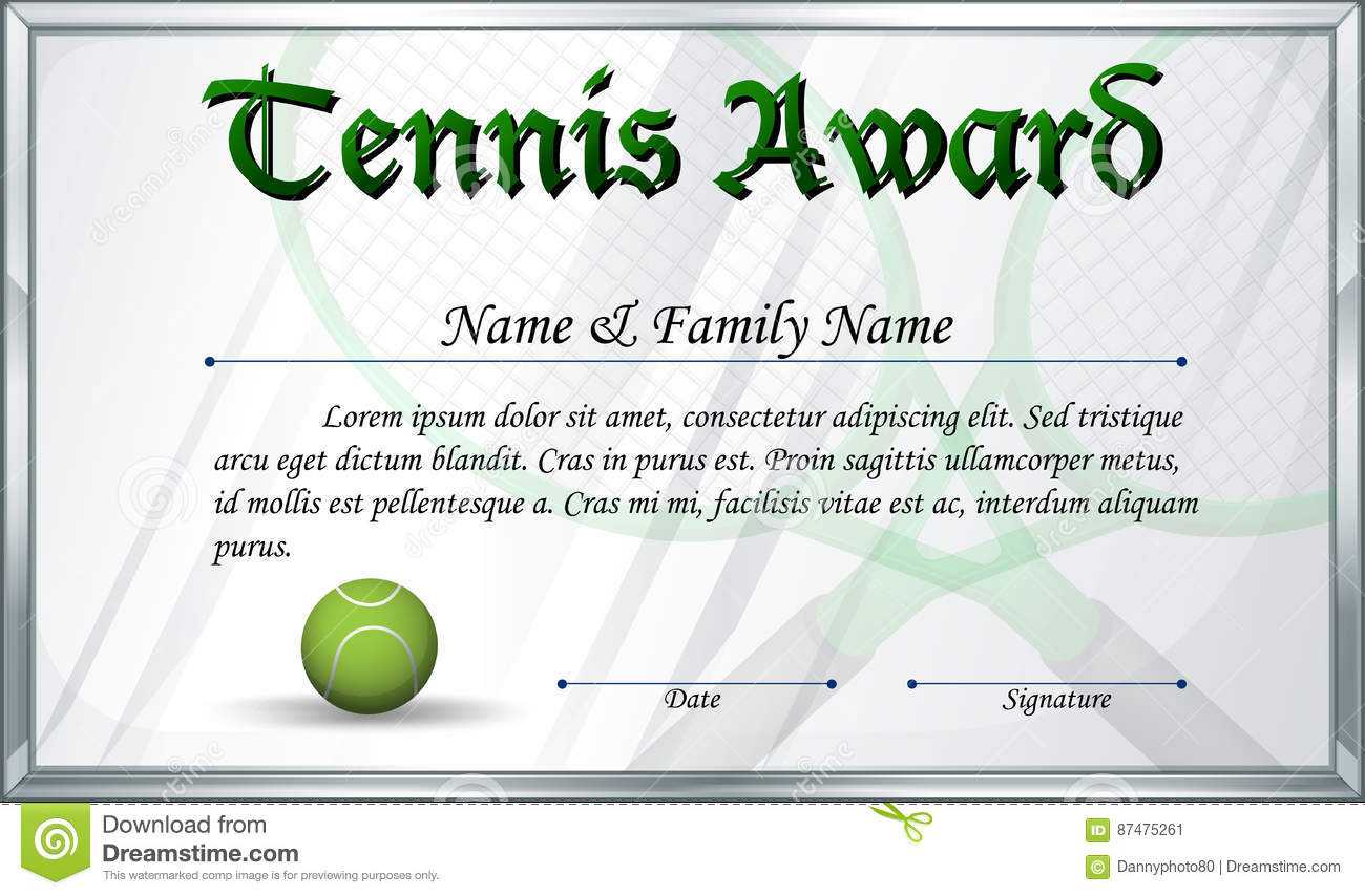 Certificate Template For Tennis Award Stock Vector For Tennis Certificate Template Free