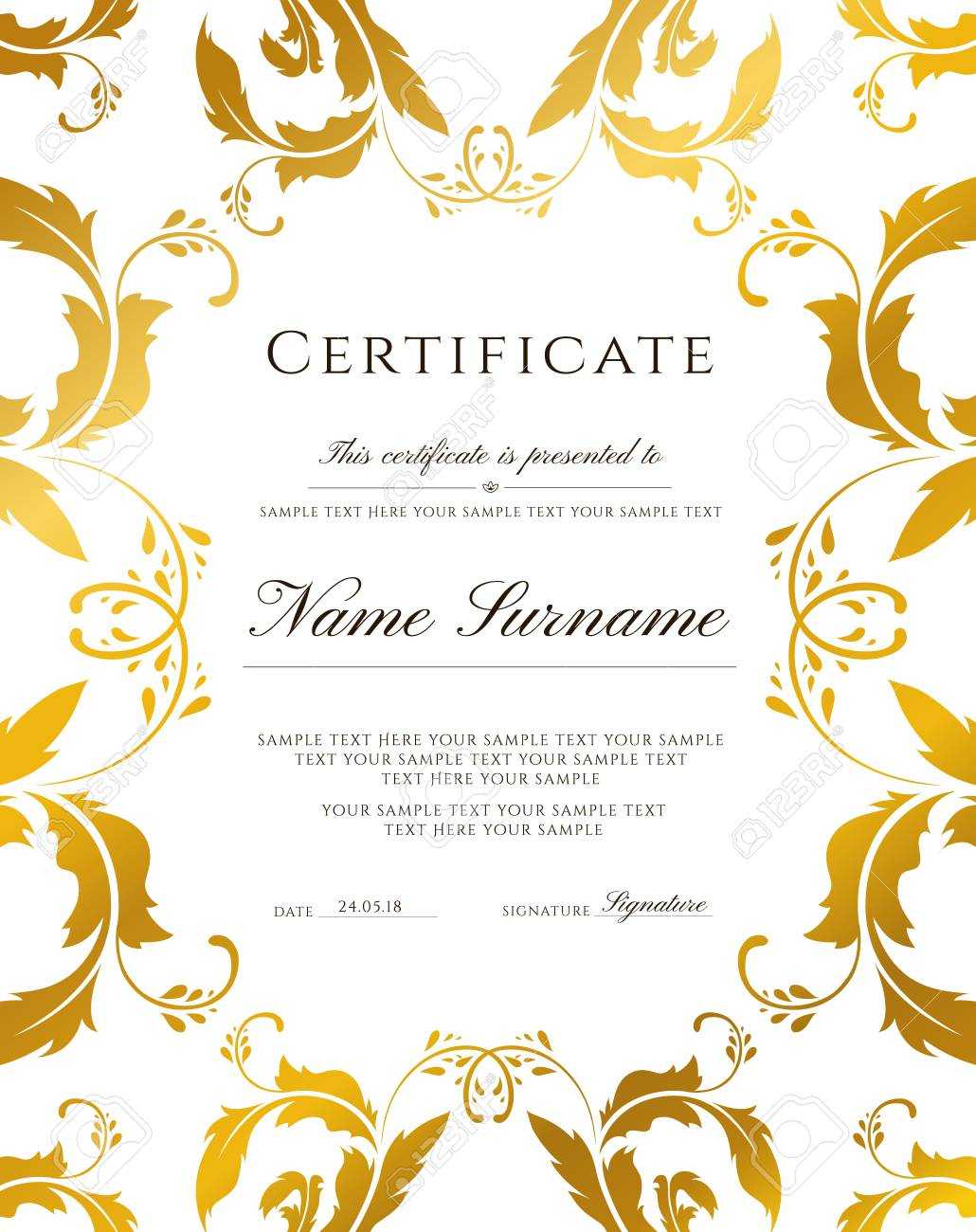 Certificate Template, Gold Border. Editable Design For Diploma,.. In Retirement Certificate Template