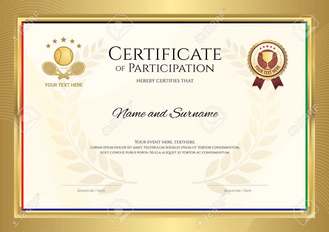 Certificate Template In Tennis Sport Theme With Gold Border Frame,.. Pertaining To Tennis Gift Certificate Template