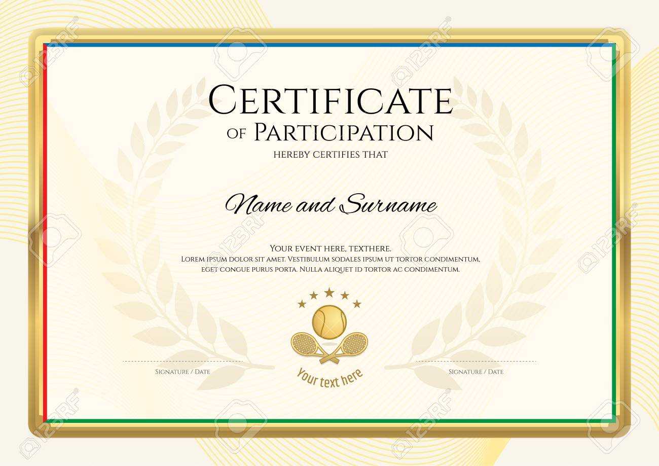 Certificate Template In Tennis Sport Theme With Gold Border Frame,.. Within Tennis Certificate Template Free