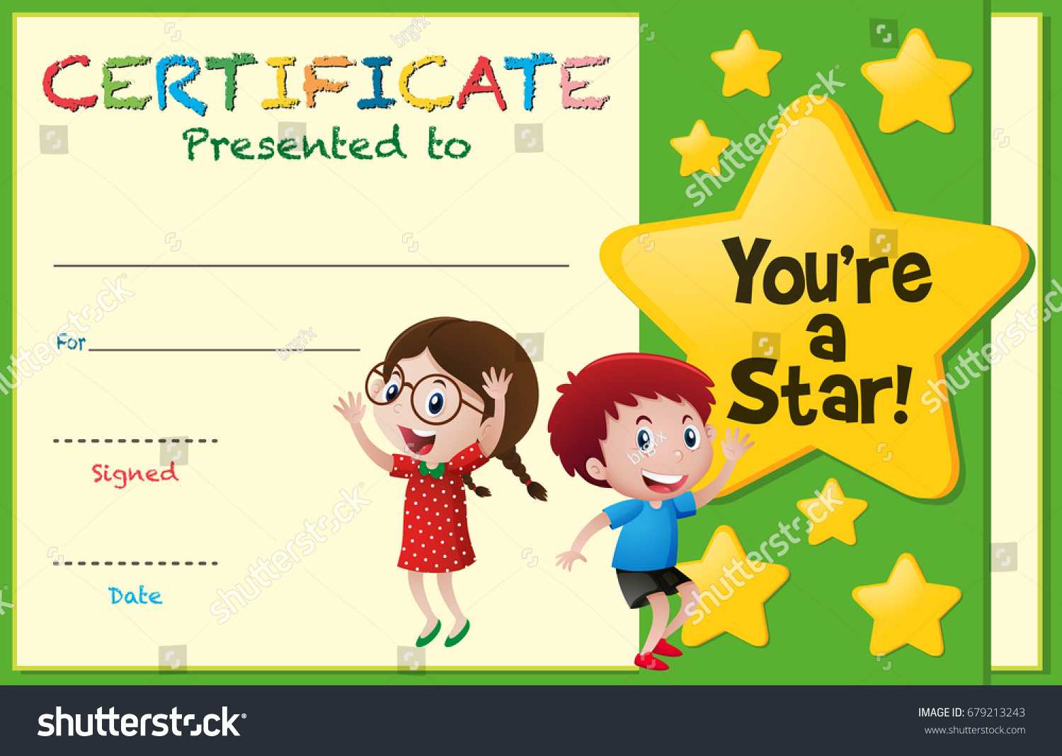 Certificate Template Kids Stars Illustration Stock Vector Intended For Free Kids Certificate Templates