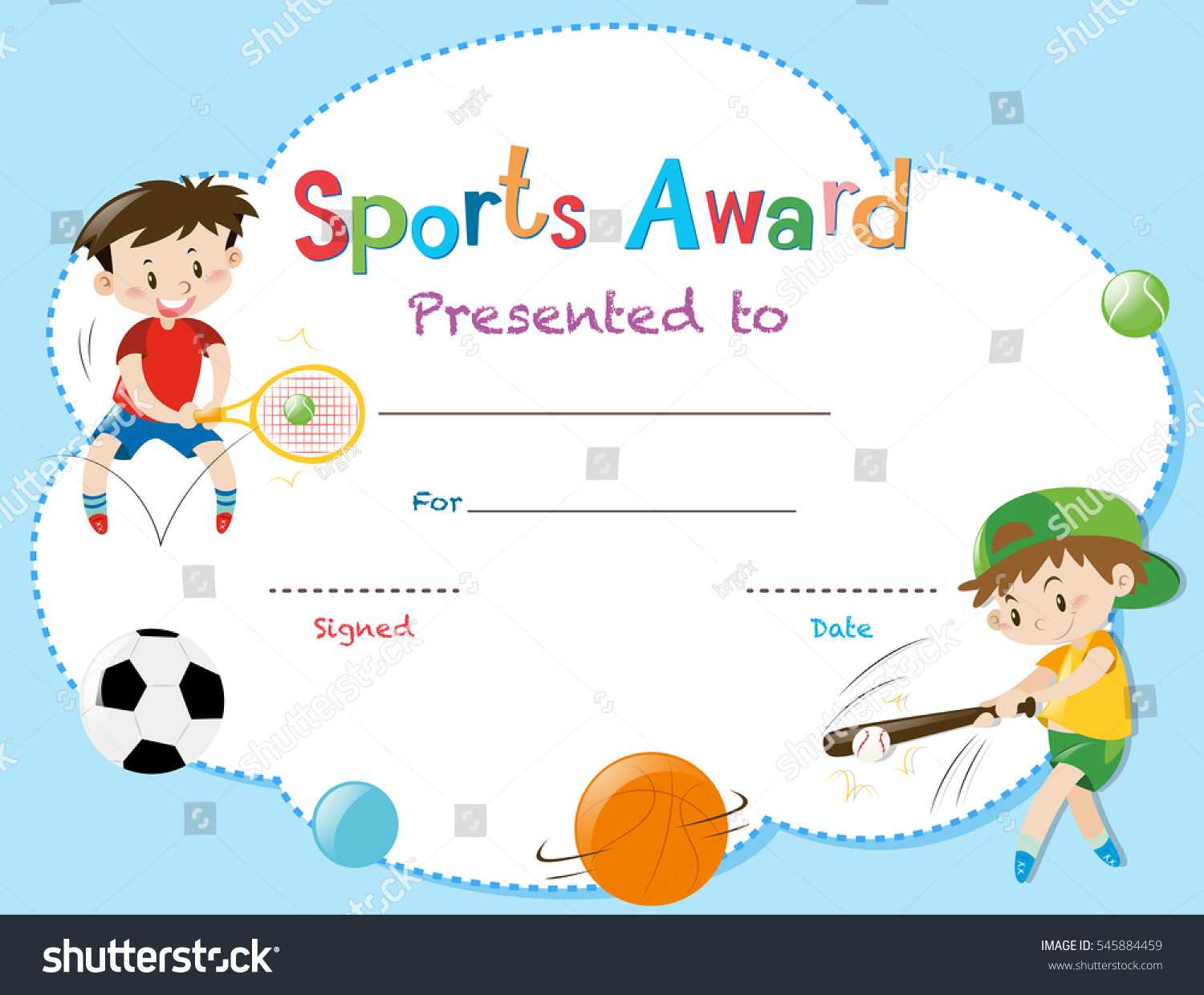 Certificate Template Two Boys Playing Sports Stock Vector Throughout Athletic Certificate Template