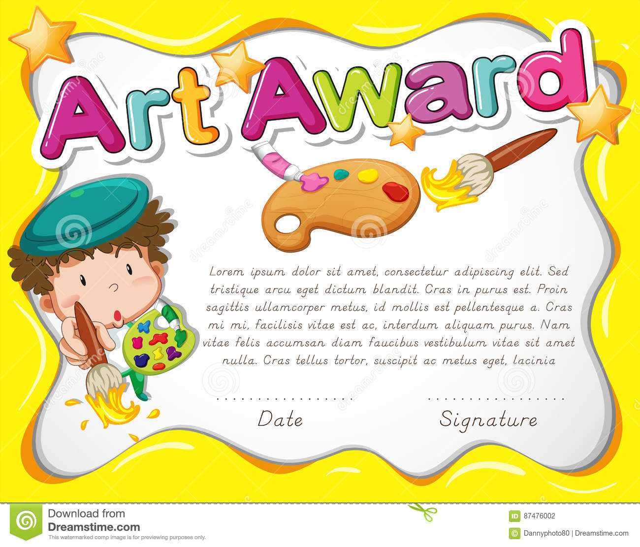 Certificate Template With Artist And Watercolor Stock Vector Within Free Art Certificate Templates