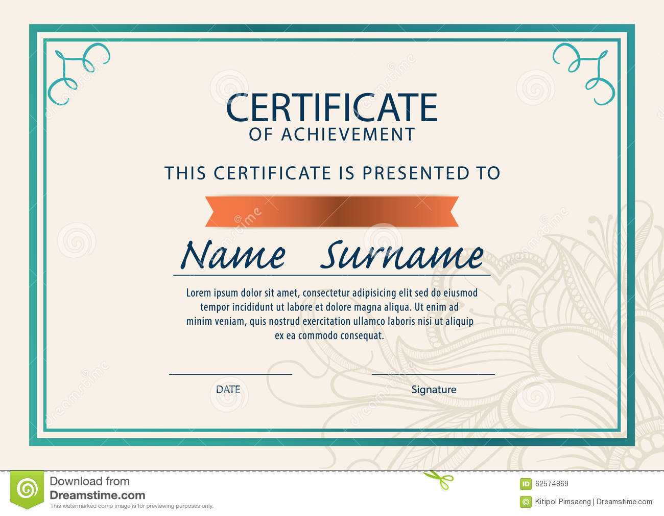 Certificate Template,diploma,a4 Size , Stock Illustration In Certificate Template Size