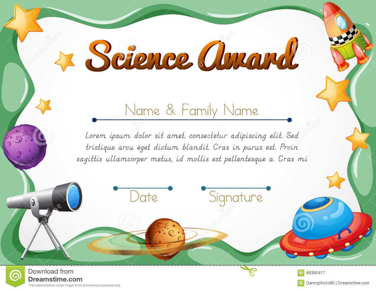 Certification Template For Science Award Stock Vector In Gymnastics Certificate Template