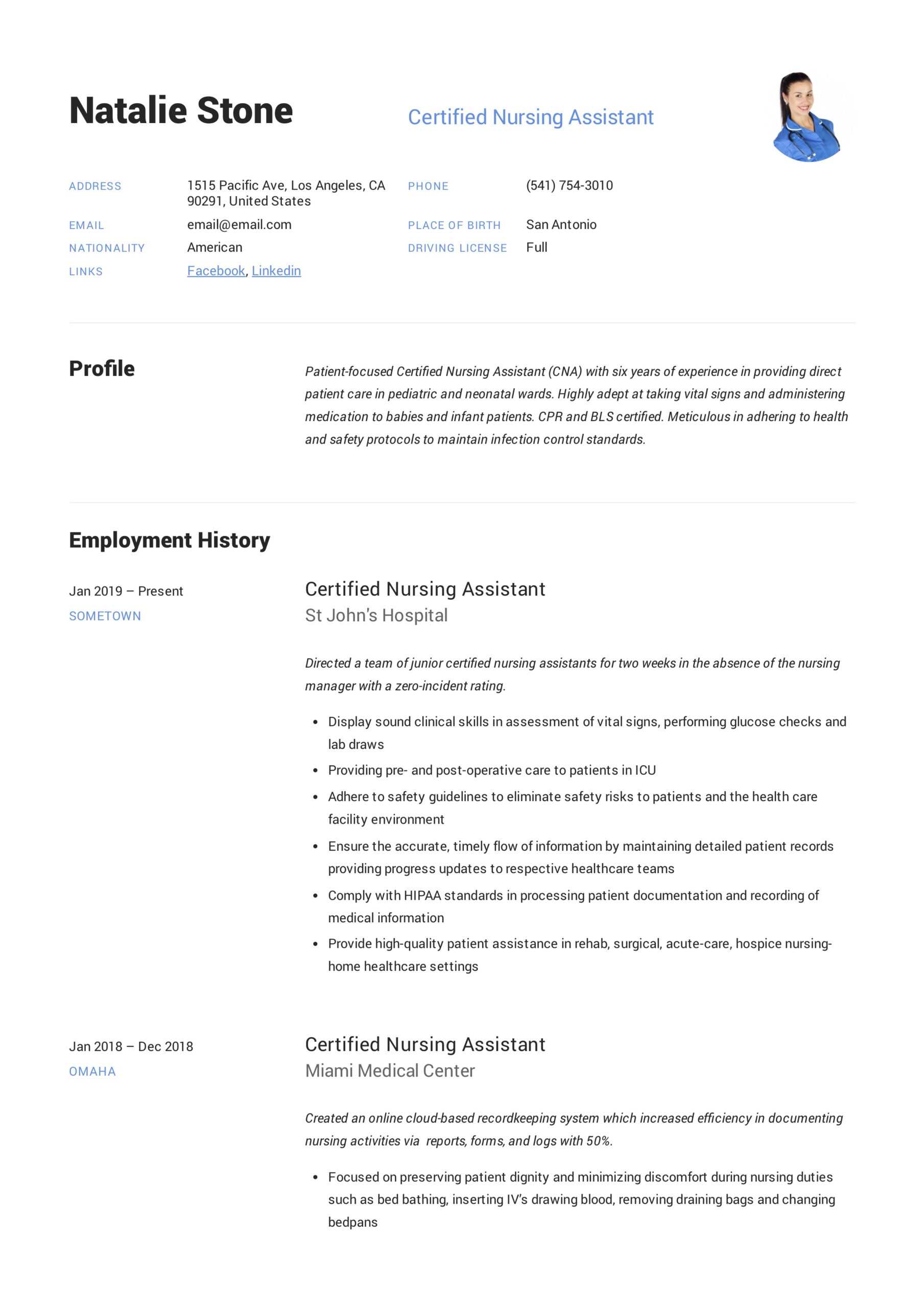 Certified Nursing Assistant Resume & Writing Guide | 12 Inside Nursing Assistant Report Sheet Templates