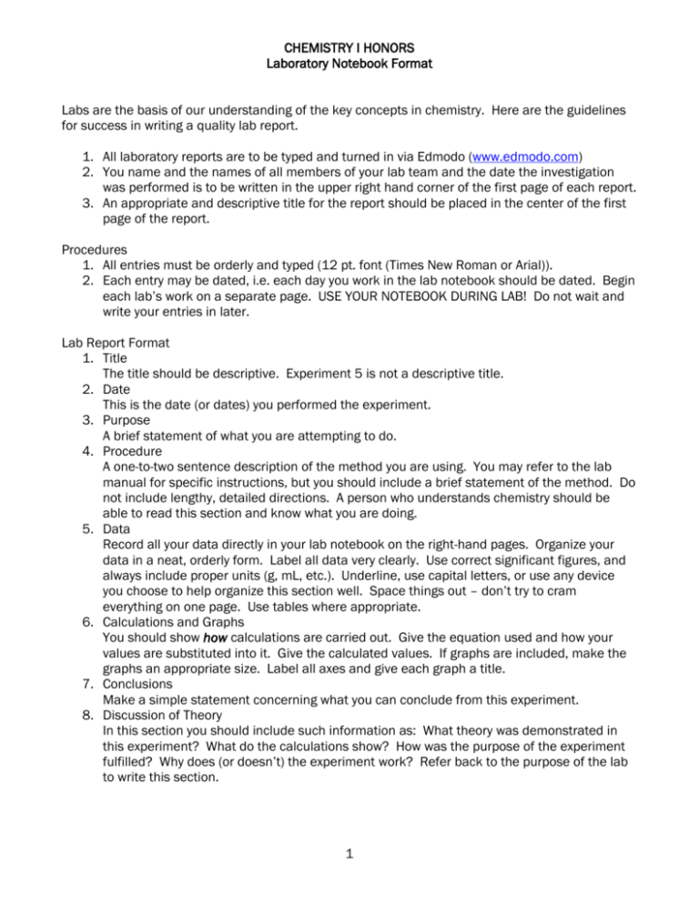 Chemistry Lab Report Template