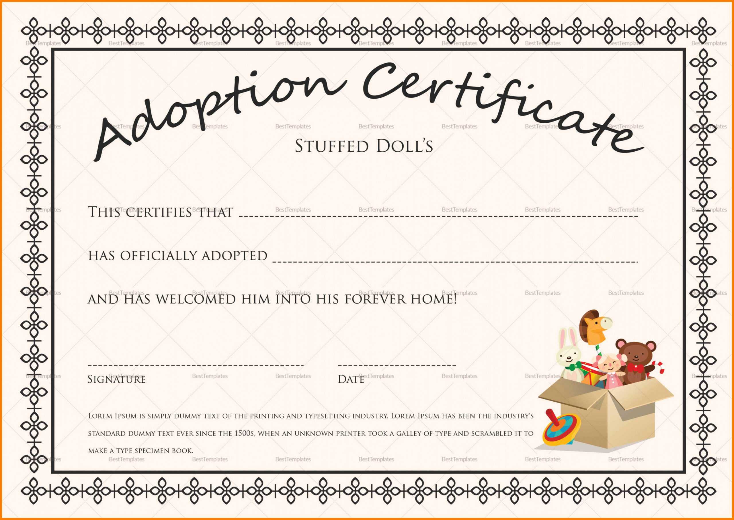 Child Adoption Certificate Template Pertaining To Blank Adoption Certificate Template