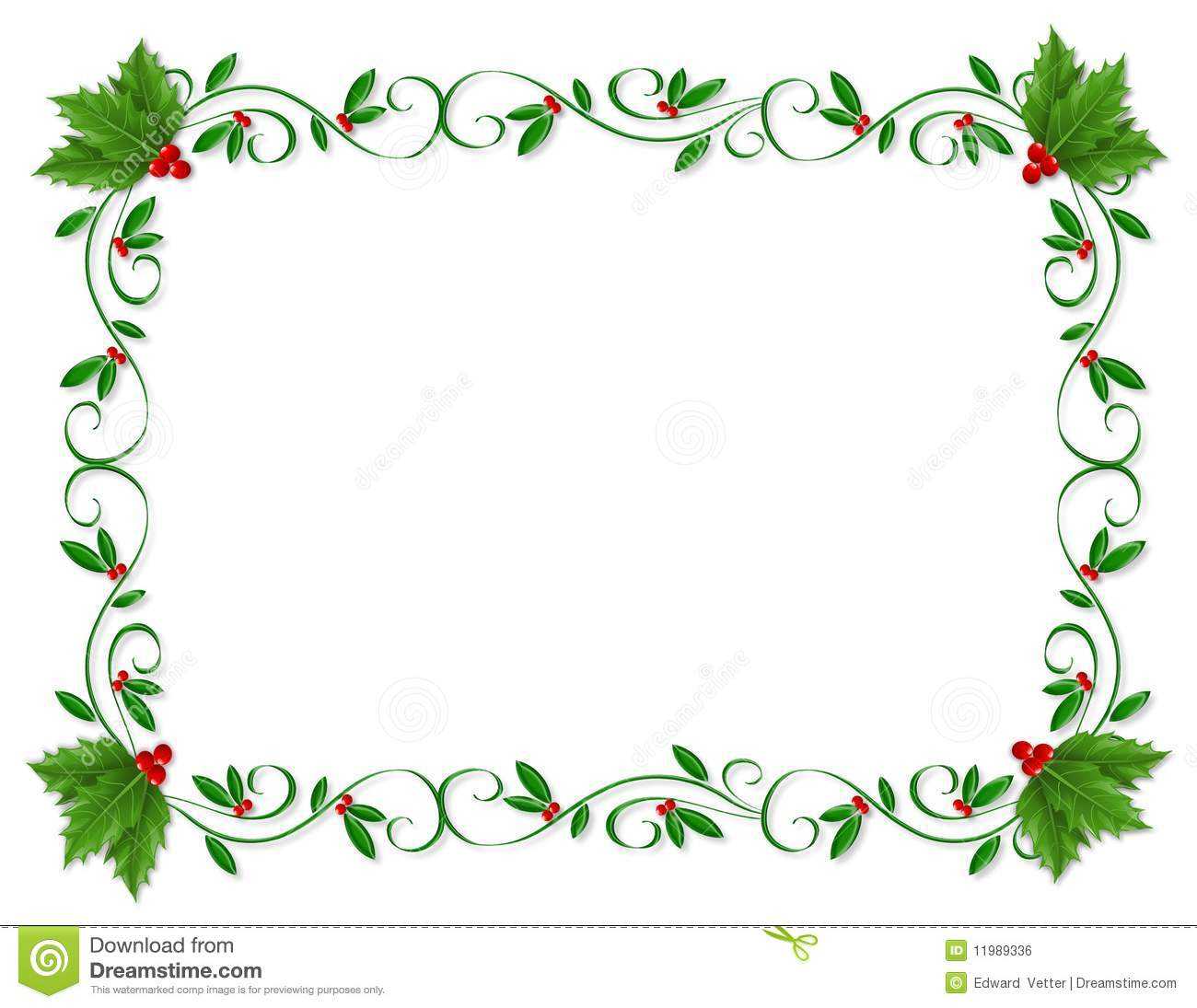 Christmas Border Holly Ornamental Stock Illustration Throughout Christmas Border Word Template