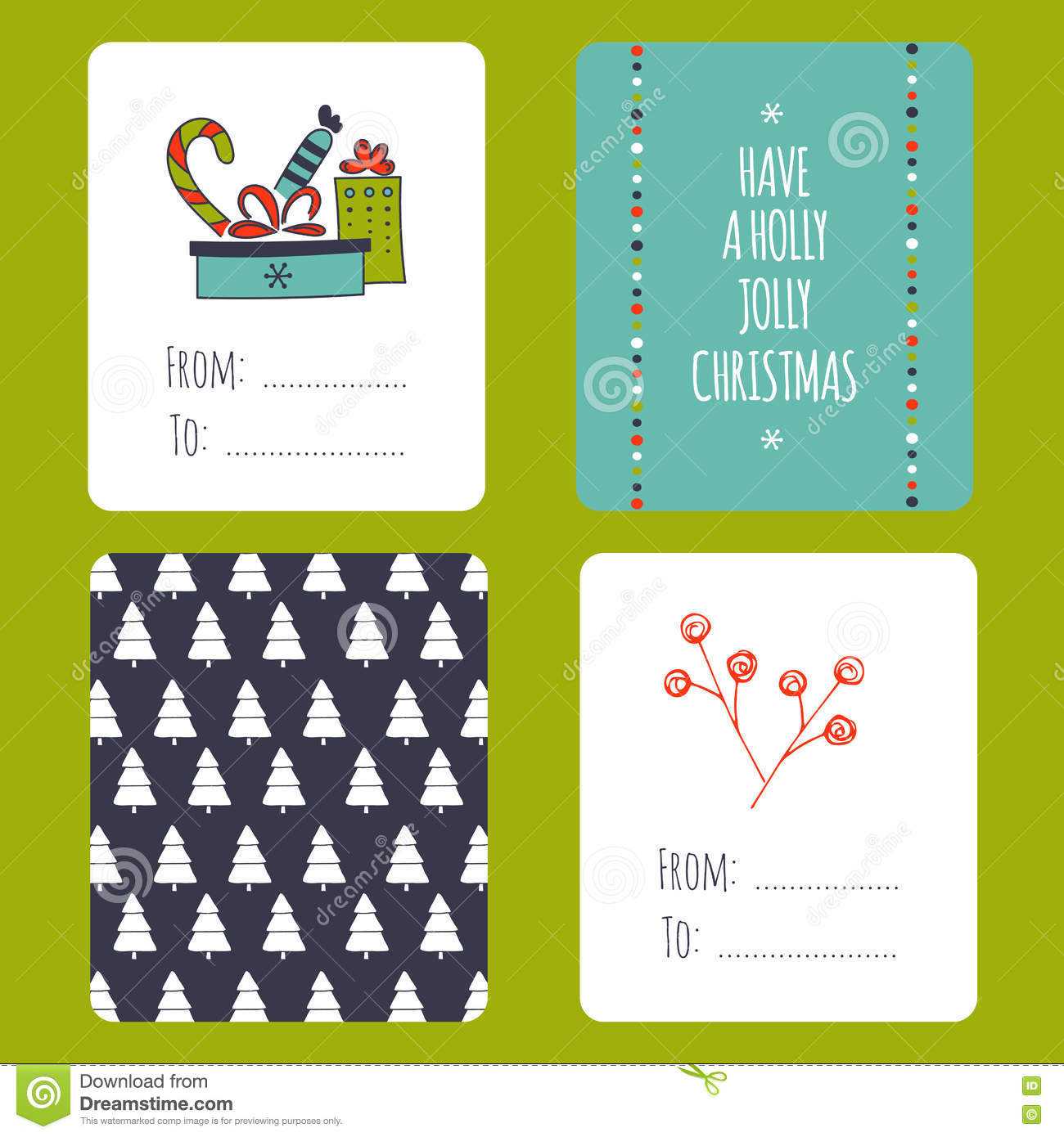 Christmas Set Of Cards Stock Vector. Illustration Of Jolly For Small Greeting Card Template