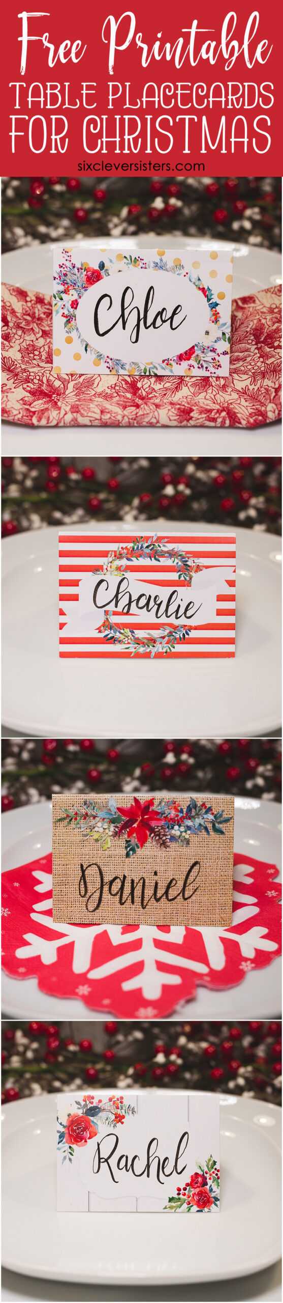 Christmas Table Place Cards { Free Printable} - Six Clever For Christmas Table Place Cards Template