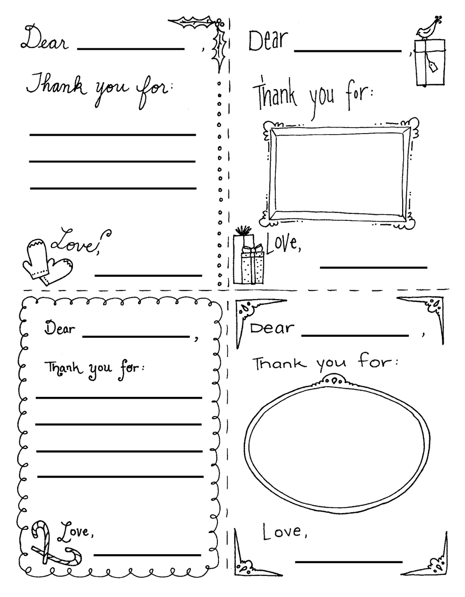 Christmas "thank You Cards" Coloring Page With Free Printable Thank You Card Template