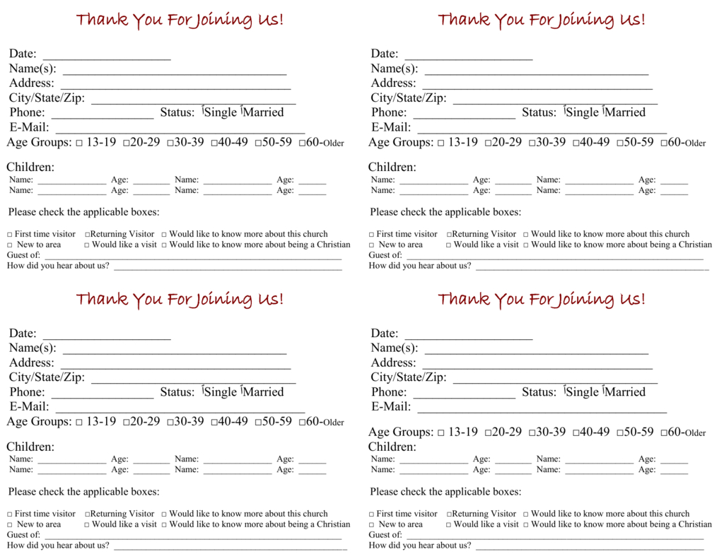 Church Visitor Card Template Intended For Church Visitor Card Template
