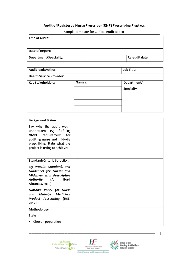 Clinical Audit | Templates At Allbusinesstemplates In Nurse Report Template