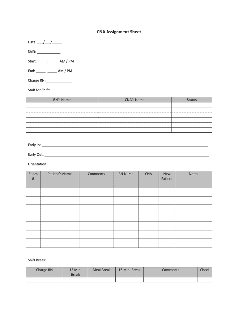 Cna Assignment Sheet – Fill Online, Printable, Fillable Throughout Charge Nurse Report Sheet Template