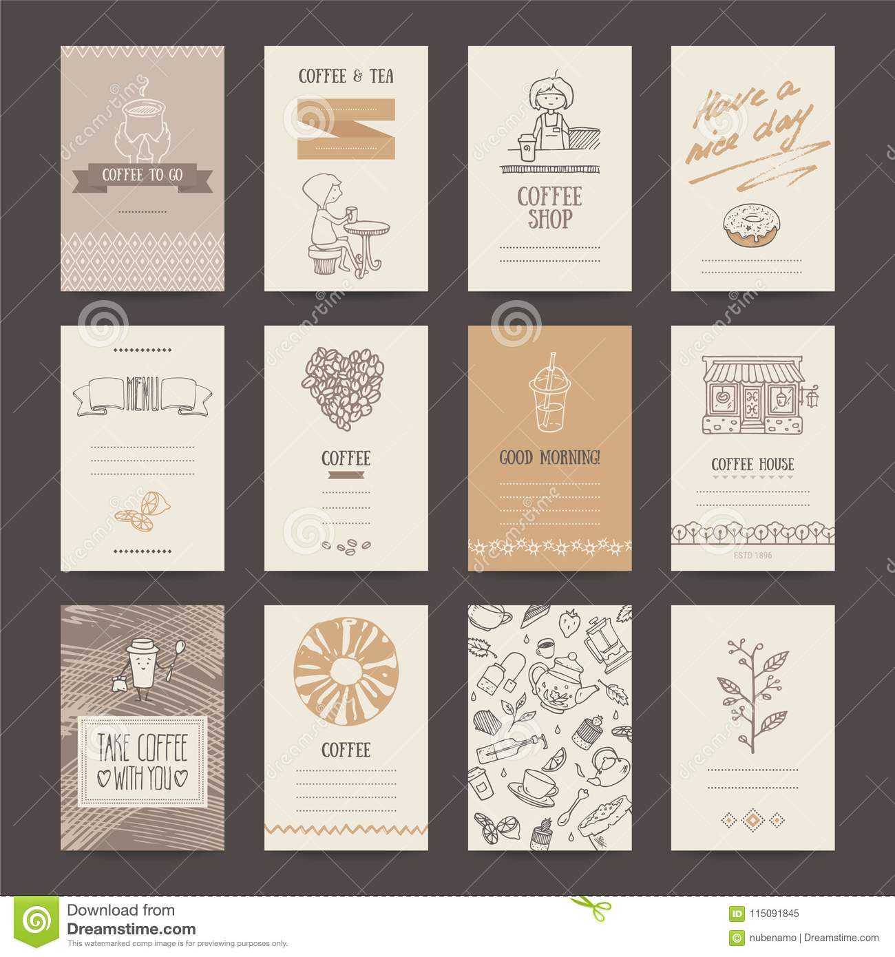 Coffee Shop Business Card, Flyer, Menu Template Stock Vector Throughout Pages Business Card Template