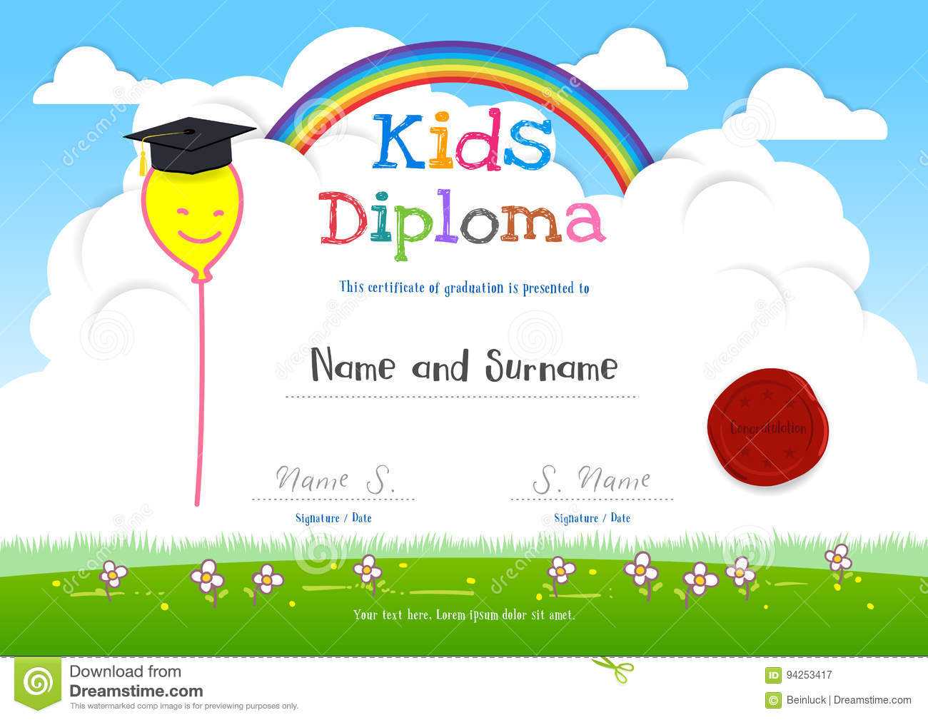 Colorful Kids Summer Camp Diploma Certificate Template In Throughout Children's Certificate Template