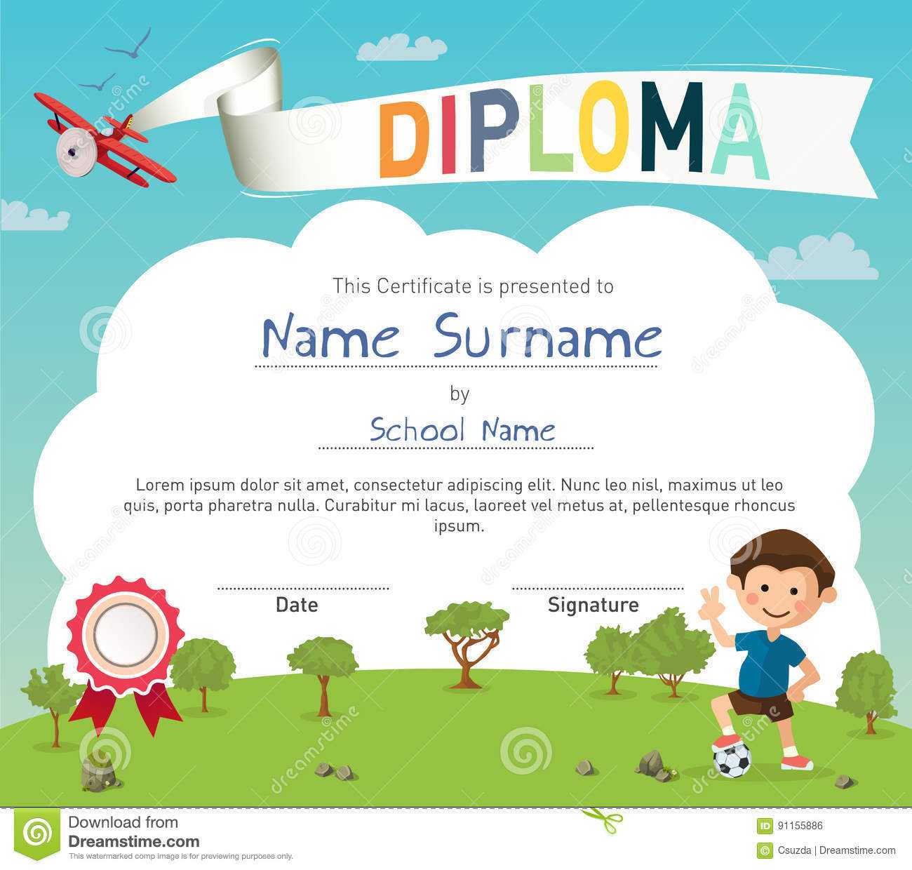 Colorful Kids Summer Camp Diploma Certificate Template Stock Inside Summer Camp Certificate Template