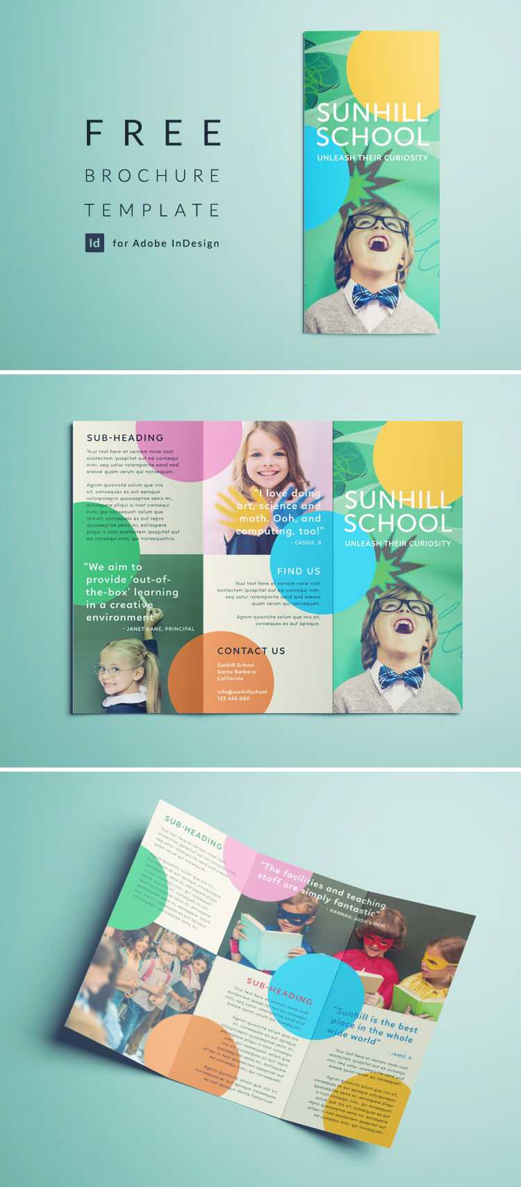 Colorful School Brochure – Tri Fold Template | Download Free Throughout Tri Fold Brochure Template Indesign Free Download