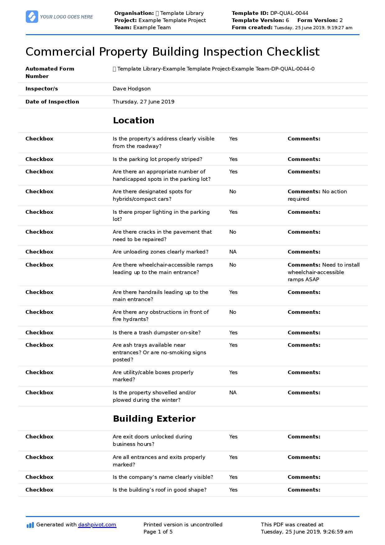 Commercial Property Inspection Checklist Template (Use It With Commercial Property Inspection Report Template