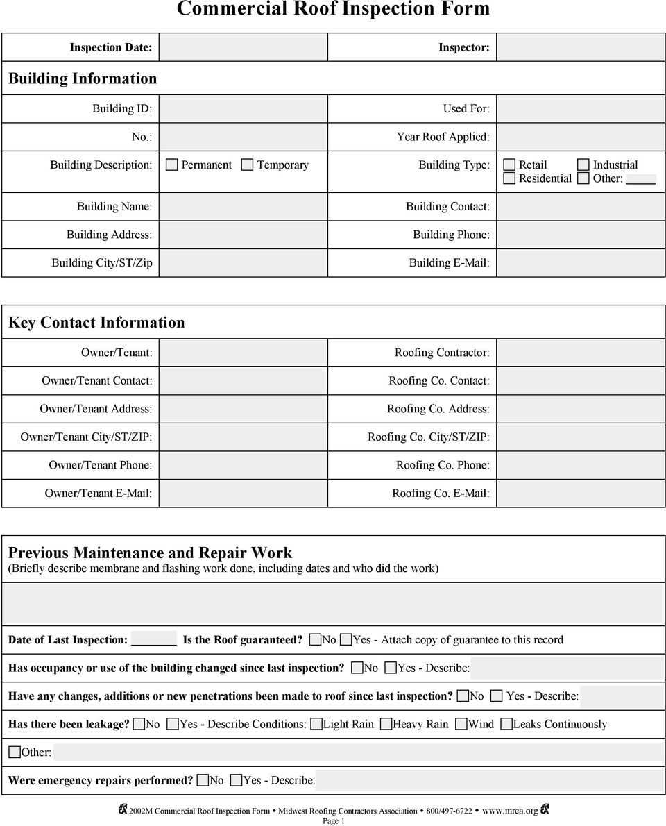 Commercial Roof Inspection Form – Pdf Free Download Throughout Roof Inspection Report Template