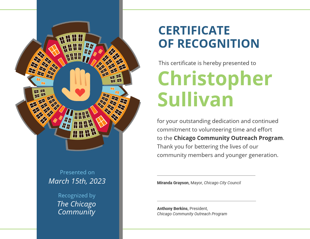 Community Volunteer Certificate Of Recognition Template Pertaining To Volunteer Certificate Template