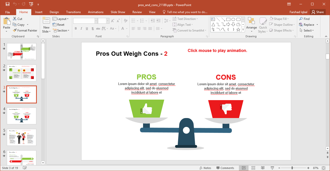 Comparing Pros And Cons Powerpoint Template Inside Replace Powerpoint Template