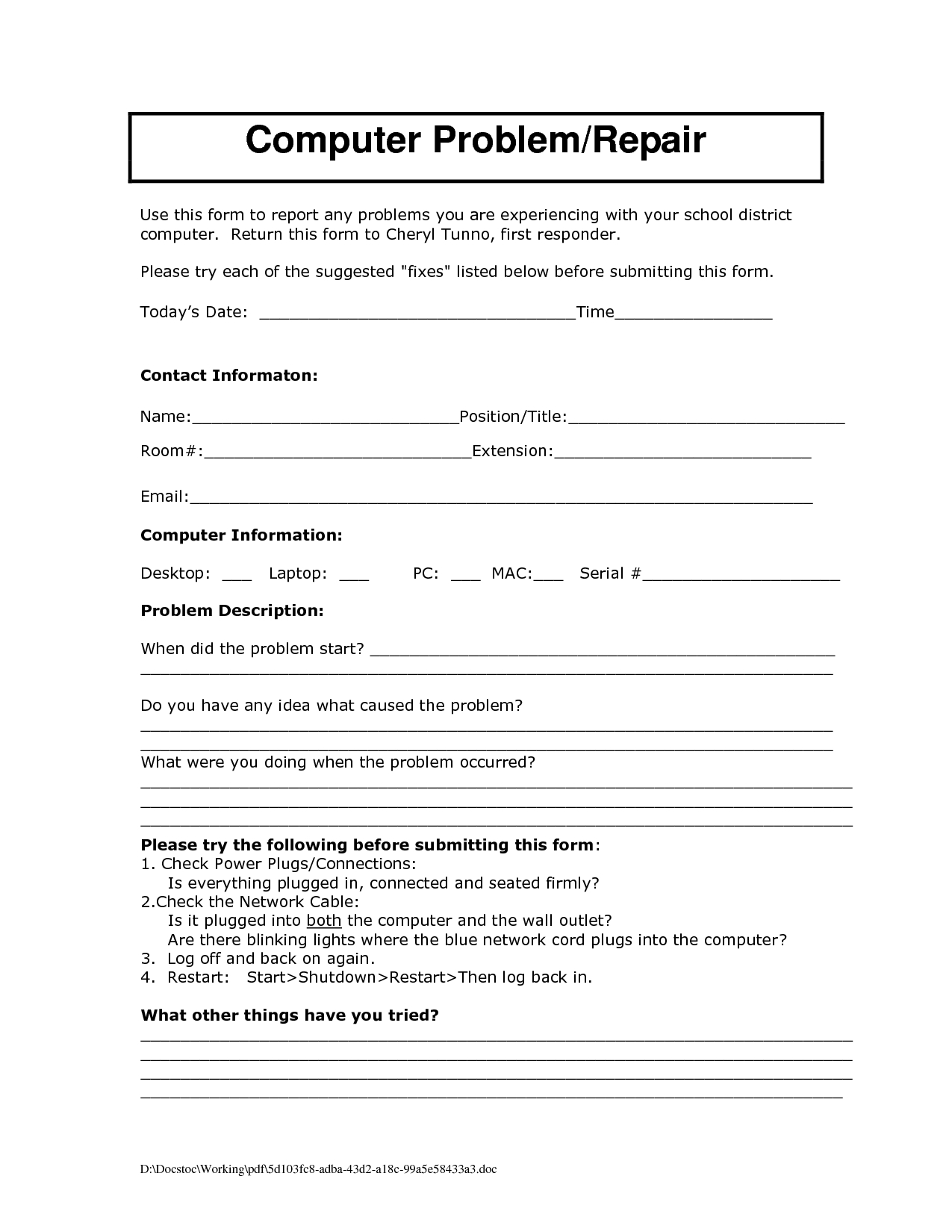 Computer Maintenance Report Form Template Service Format Pertaining To Computer Maintenance Report Template