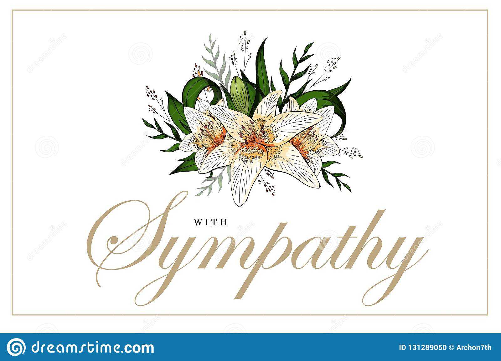 Condolences Sympathy Card Floral Lily Bouquet And Lettering With Regard To Sympathy Card Template