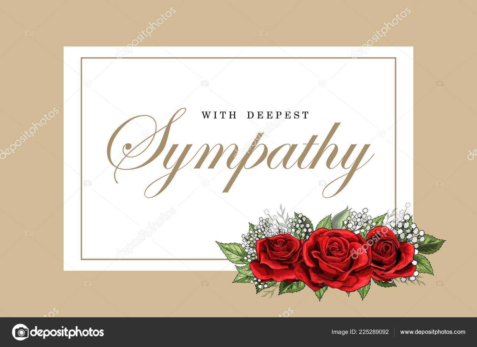 Condolences Sympathy Card Floral Red Roses Bouquet Golden Regarding Sympathy Card Template