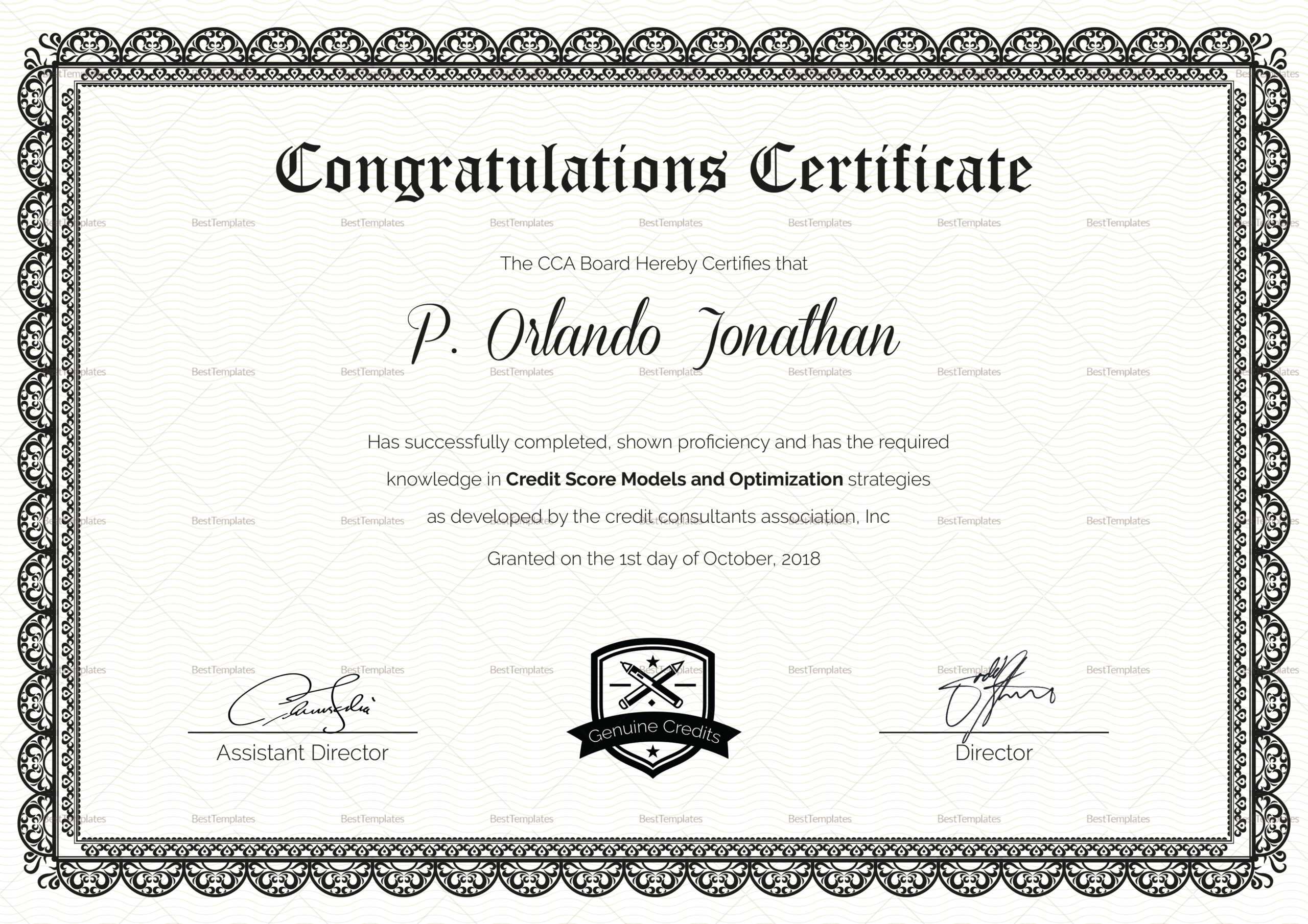 Congratulations Certificate Template For Congratulations Certificate Word Template