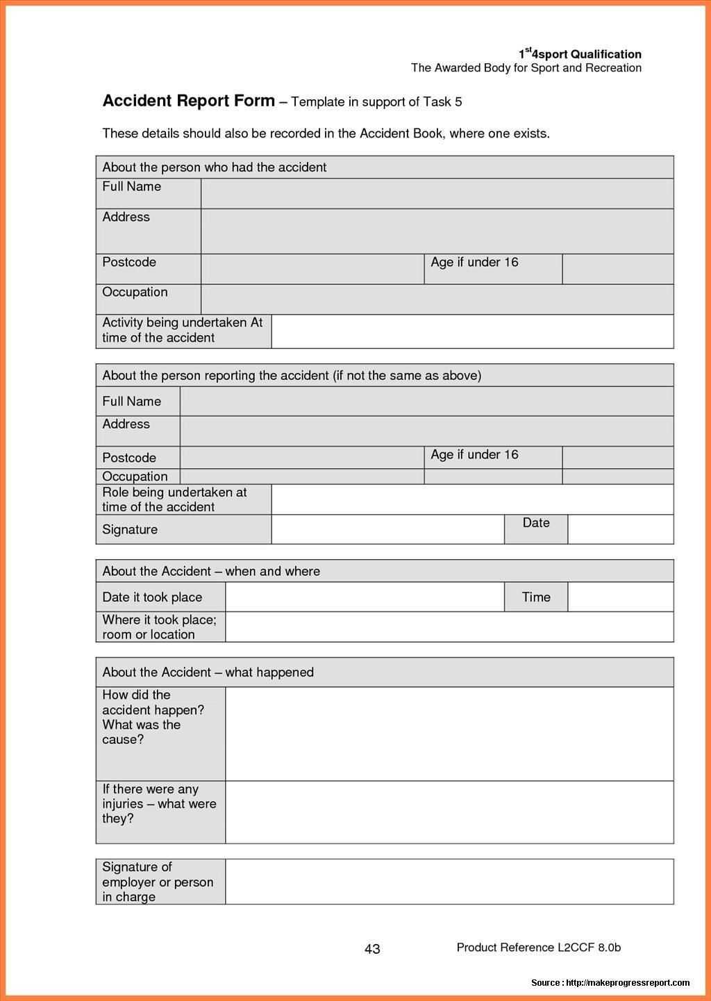 Construction Accident Report Form Sample Work Incident Intended For Vehicle Accident Report Template