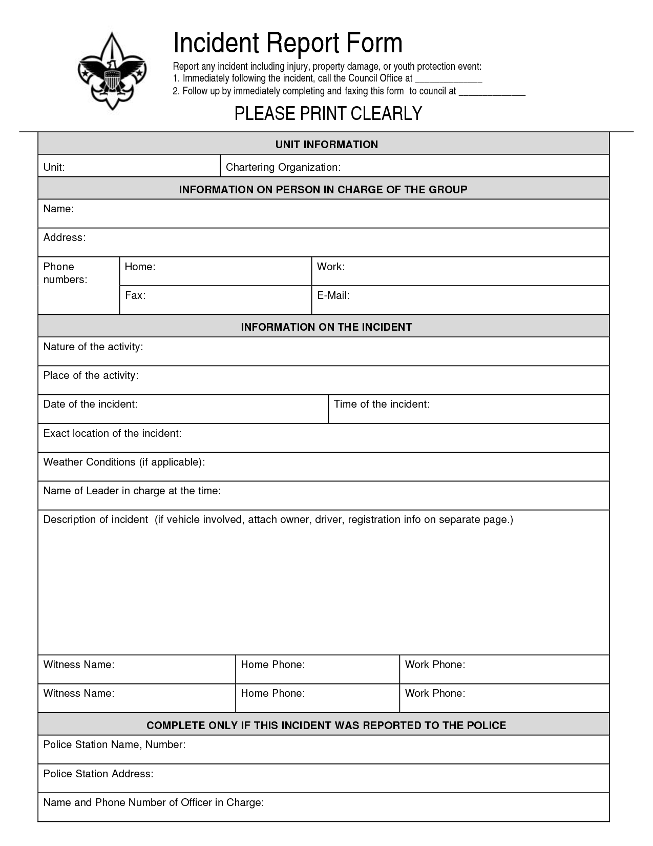 Construction Accident Report Form Sample Work Incident Within Health And Safety Incident Report Form Template