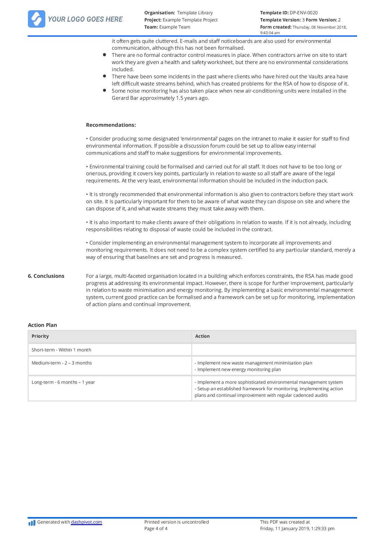 Construction Audit Report Sample: For Safety, Quality With Implementation Report Template