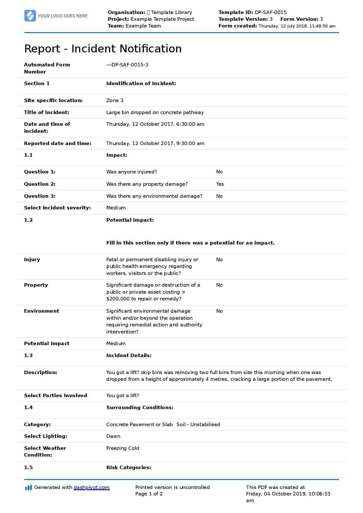 Construction Incident Report Template (Free & Editable Form) Within Construction Accident Report Template
