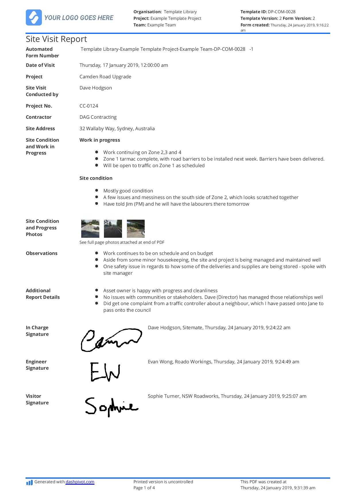 Construction Site Visit Report Template And Sample [Free To Use] For Customer Visit Report Template Free Download