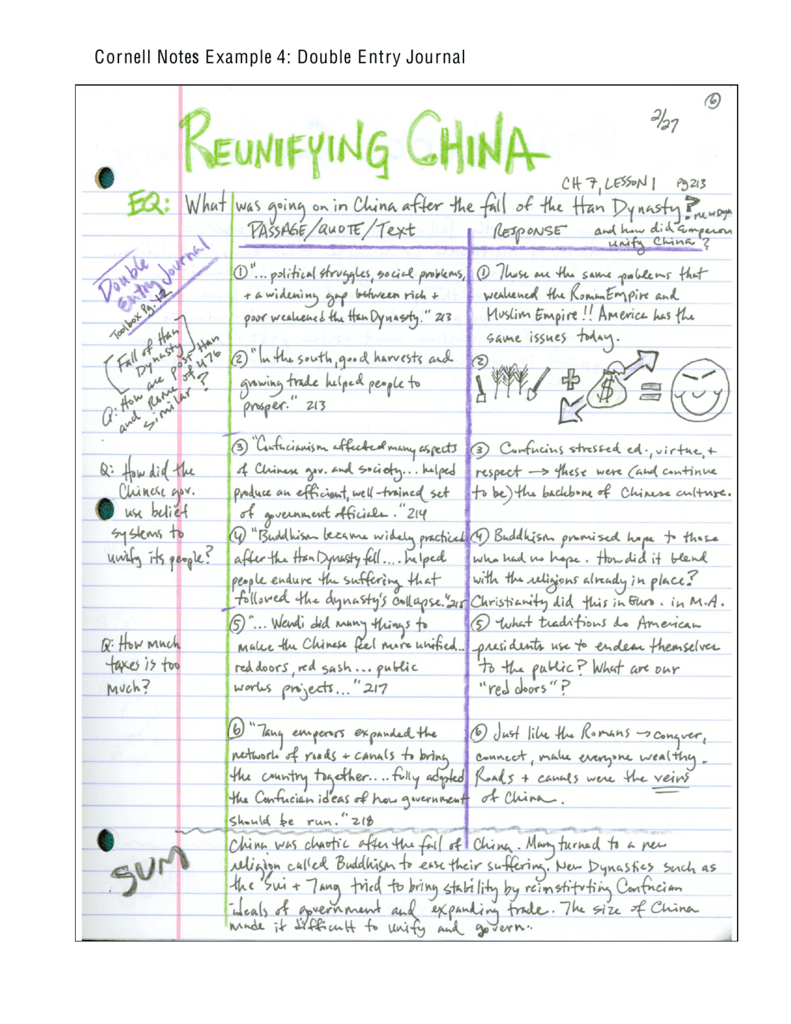 Cornell Notes Example 4: Double Entry Journal Pertaining To Double Entry Journal Template For Word