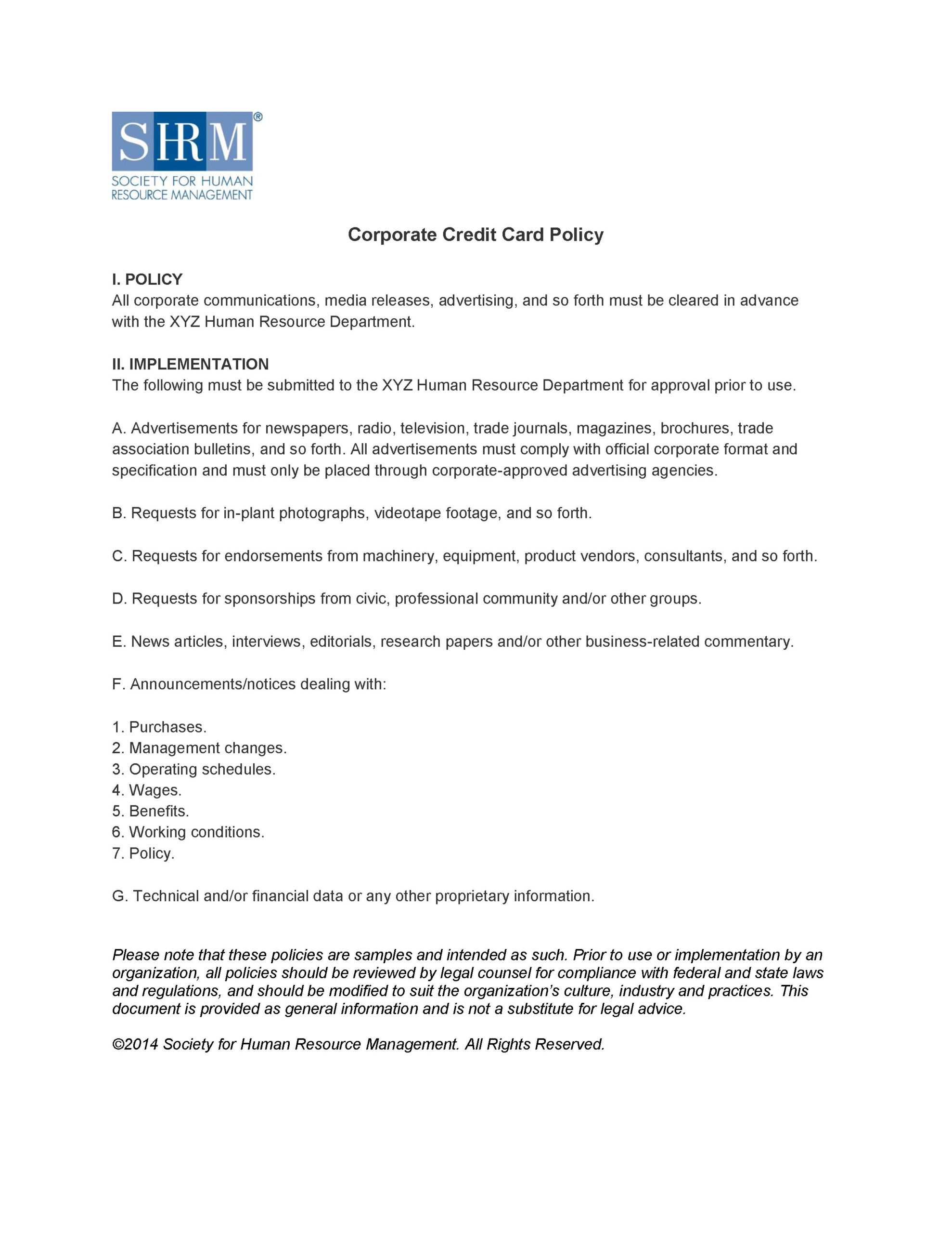 Corporate Credit Card Policy | Alexander Street, A Proquest Within Company Credit Card Policy Template