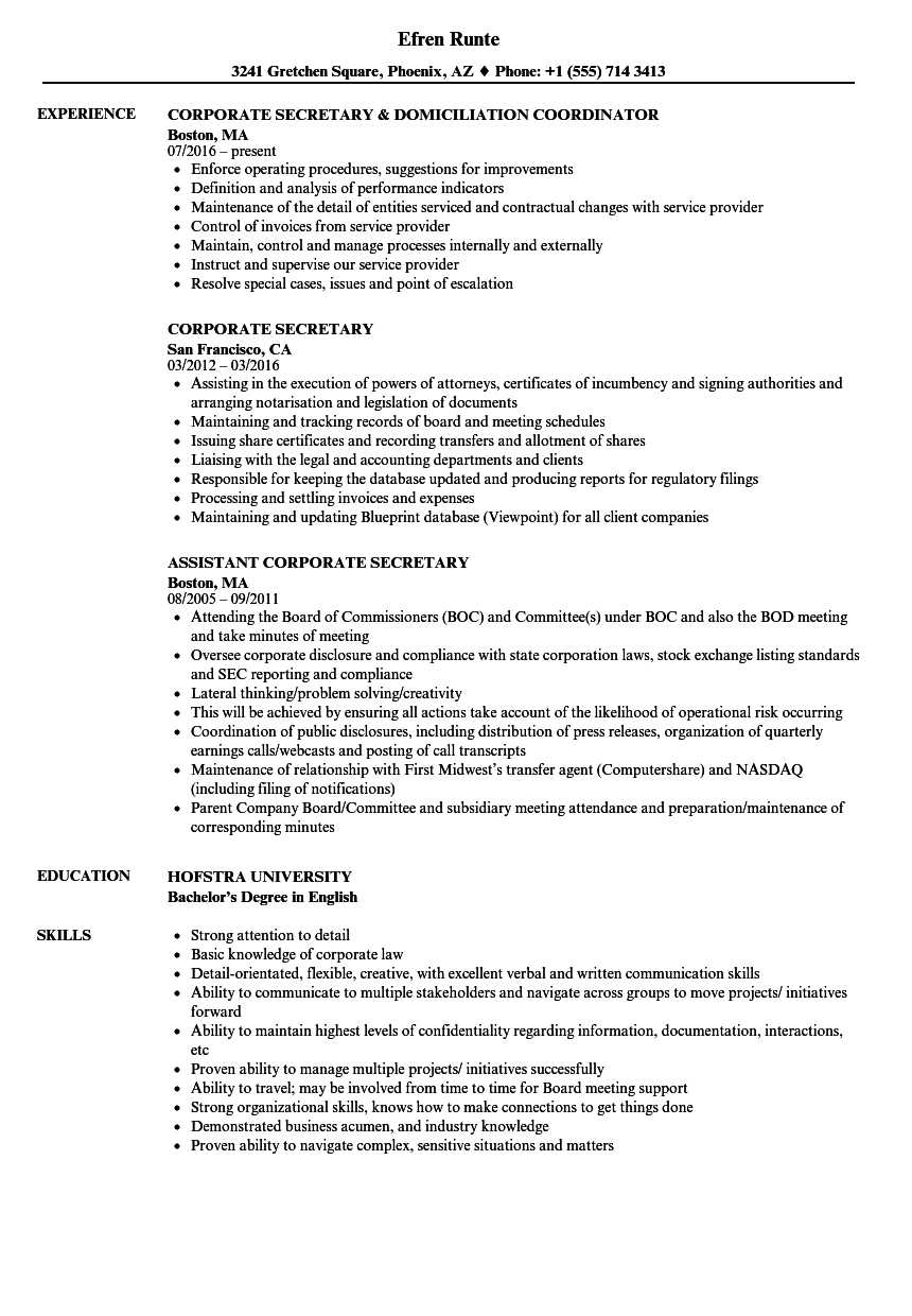 Corporate Secretary Resume Samples | Velvet Jobs With Corporate Secretary Certificate Template