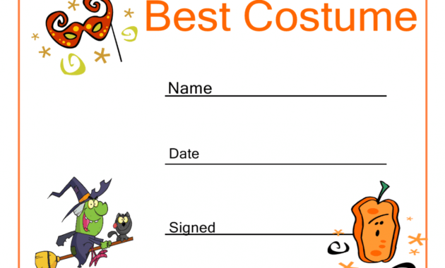 Costume Contest Certificate Template in Halloween Certificate Template