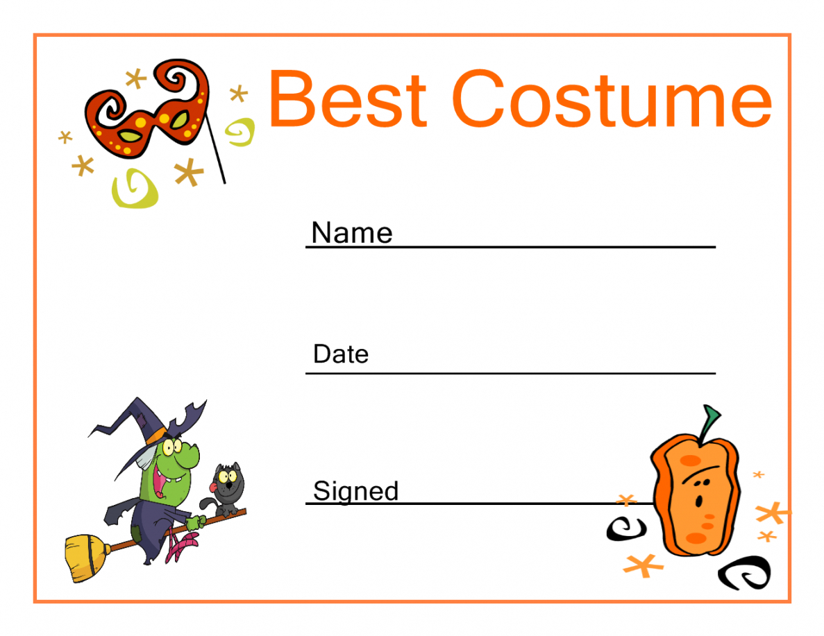 Costume Contest Certificate Template In Halloween Certificate Template
