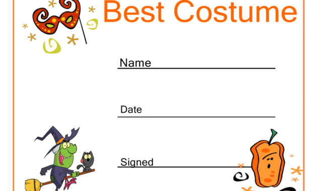 Costume Contest Certificate Template pertaining to Halloween Costume Certificate Template