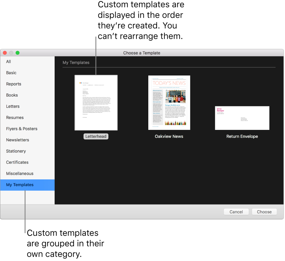 Create A Custom Template In Pages On Mac - Apple Support Intended For Business Card Template Pages Mac