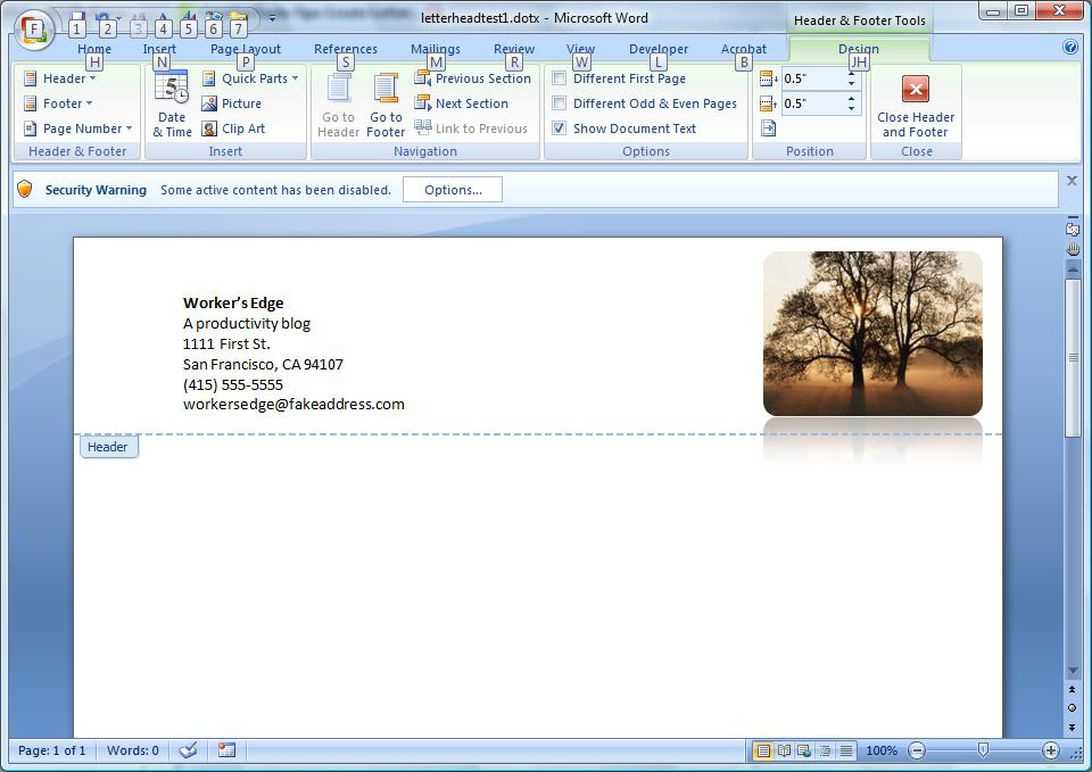 Create A Letterhead Template In Microsoft Word - Cnet With Header Templates For Word