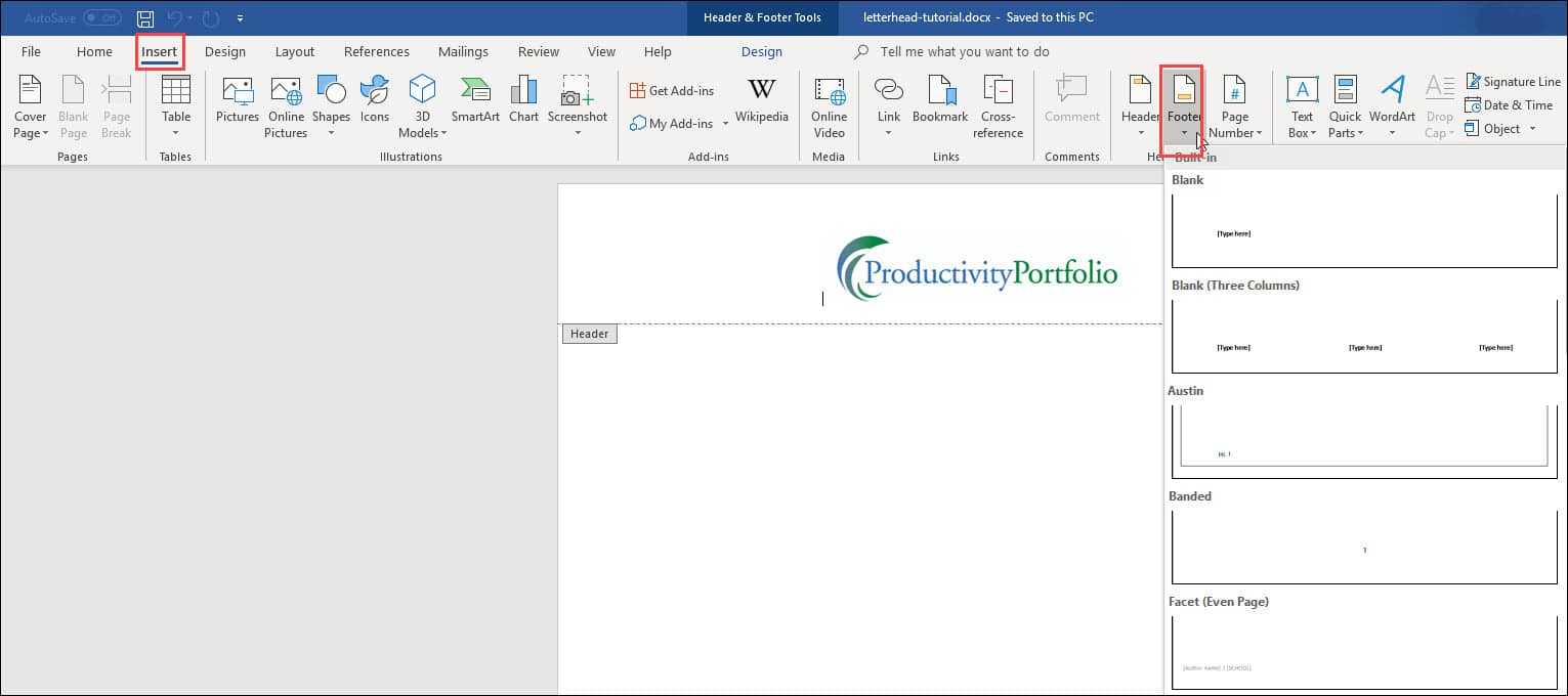 Create A Word Letterhead Template | Productivity Portfolio Within How To Insert Template In Word
