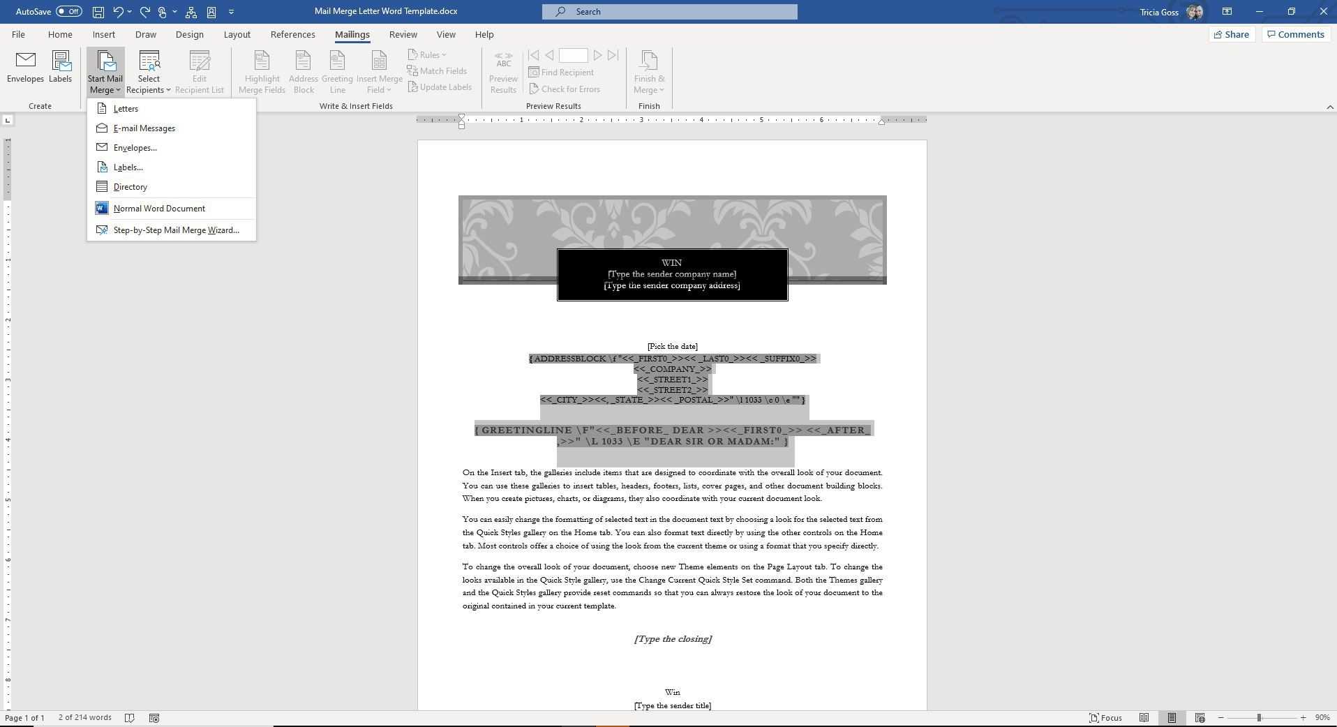 Creating Mail Merge Letters In Word 2007 And Later For How To Create A Mail Merge Template In Word 2010