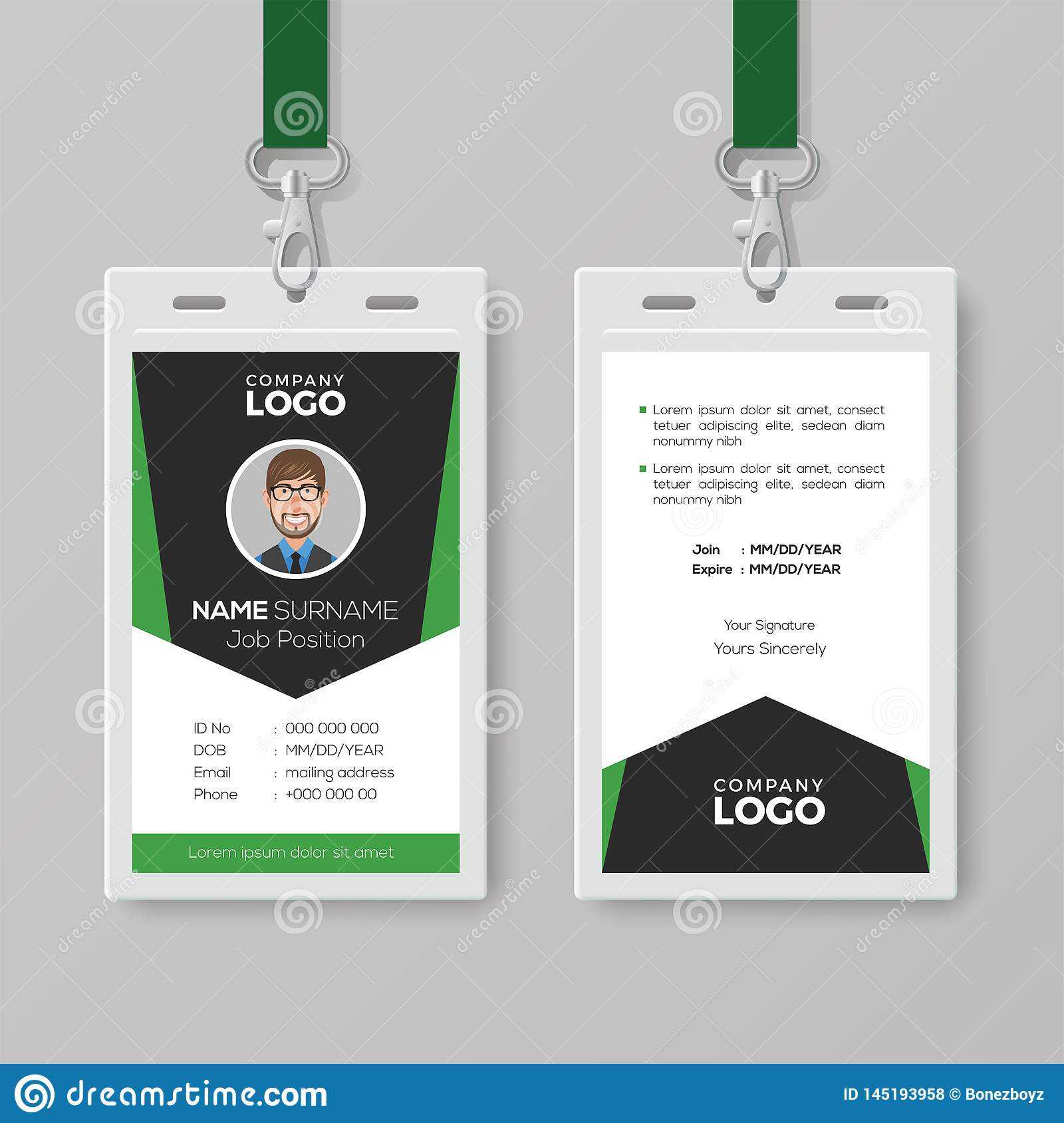 Creative Corporate Id Card Template With Green Details Stock With Work Id Card Template