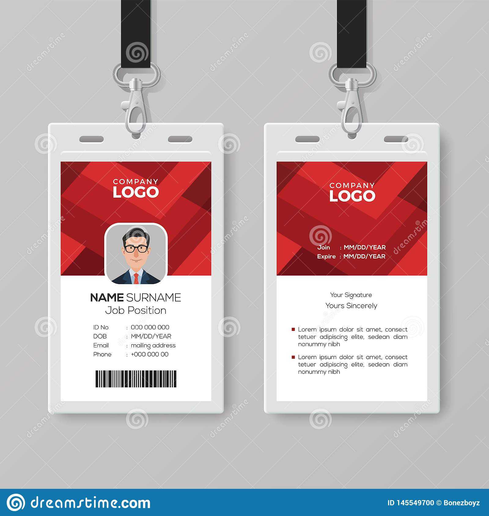 Creative Id Card Template With Abstract Red Background Stock With Conference Id Card Template