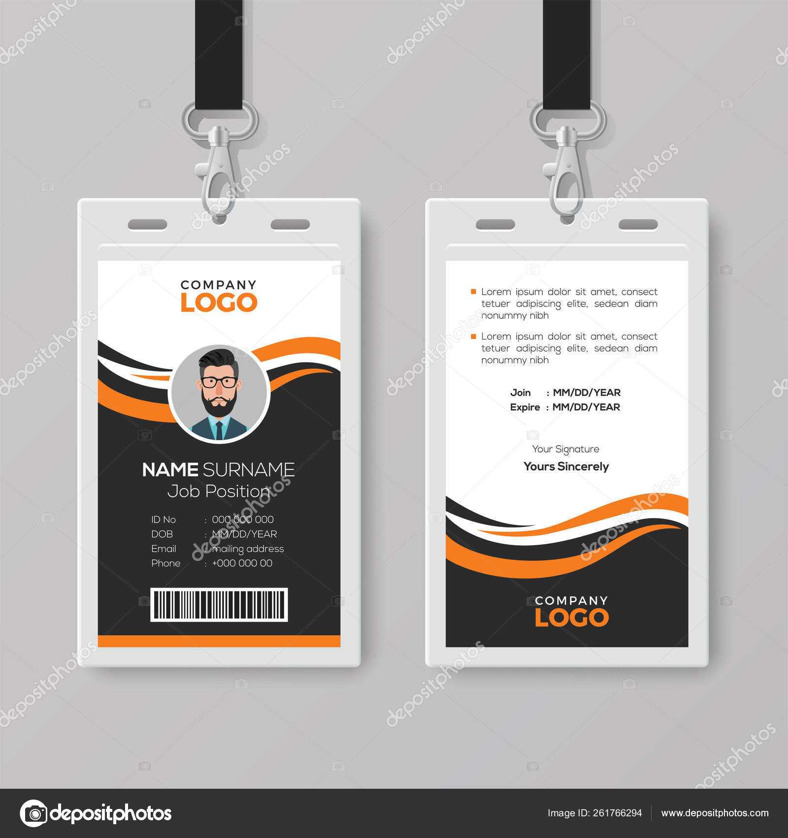 Creative Modern Id Card Template With Orange Details — Stock Pertaining To Photographer Id Card Template