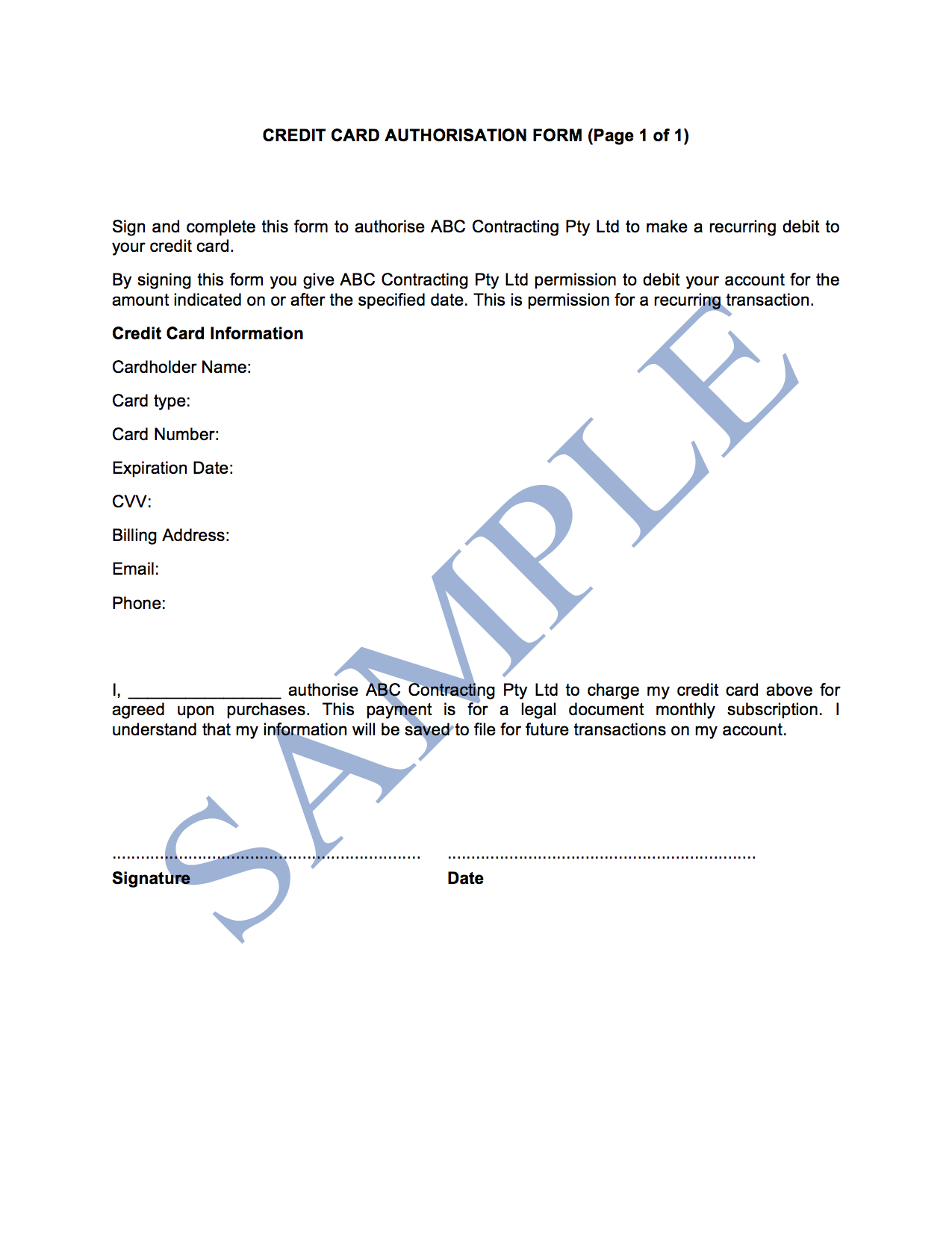 Credit Card Authorisation Form – Free Template | Sample With Regard To Credit Card Authorisation Form Template Australia